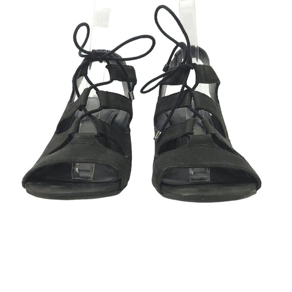 Franco Sarto A-Talia Slingback Sandal Lace Up Heels Womens 8 Black Leather - Picture 4 of 12